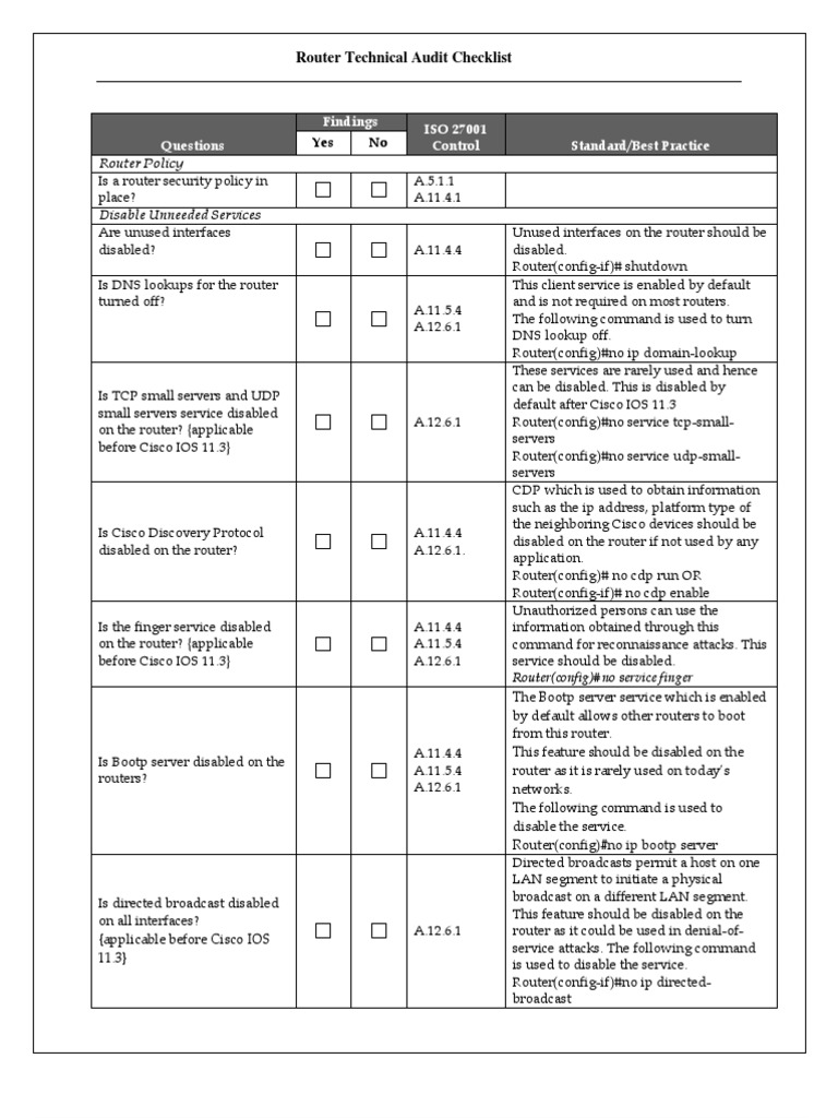 ISO27k Router Security Audit Checklist 1 | PDF | Router (Computing ...