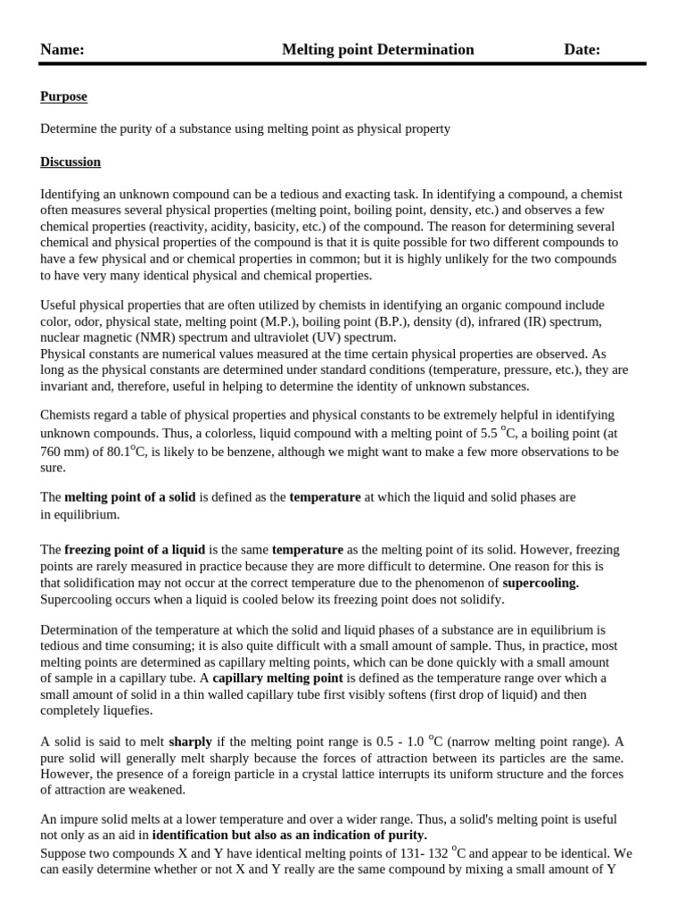 Melting Point Determination | PDF | Melting Point | Freezing