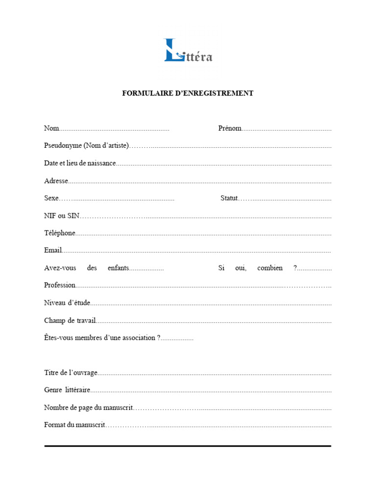 Formulaire d'enregistrement manuscrit | PDF