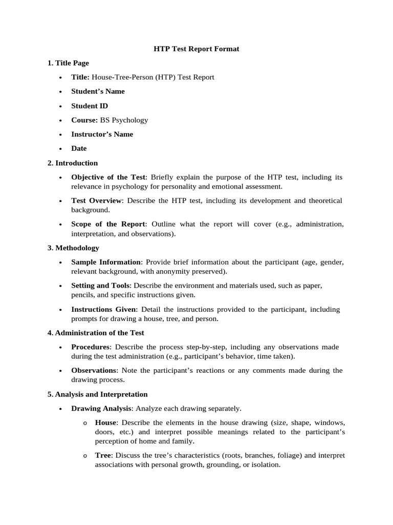 HTP Test Report Guidelines | PDF | Psychology | Art Therapy