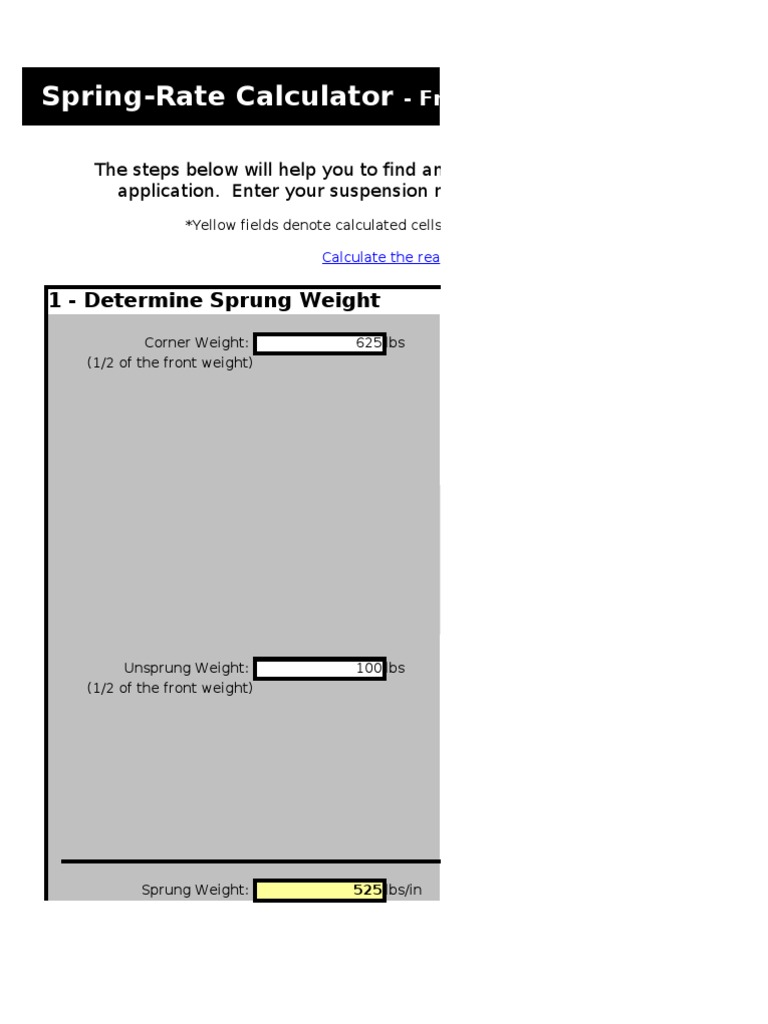 Spring Rate Calculator | PDF | Car | Motor Vehicle Manufacturers Of The ...