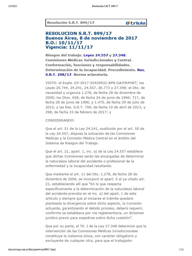Aclaraciones sobre la Res. S.R.T. 899/17 | PDF | Debido al proceso ...