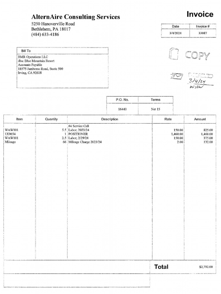 Blue Mountain Invoices 33087 & 88 | PDF