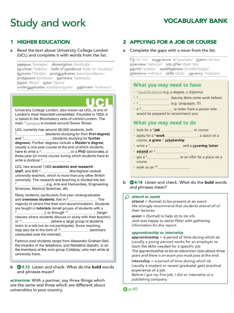 06 Study and Work - Vocab | PDF