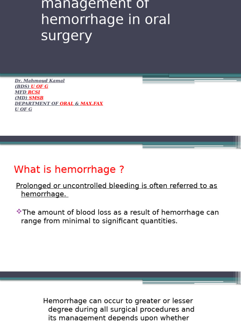 Hemorrhage Management in Oral Surgery | PDF | Coagulation | Bleeding