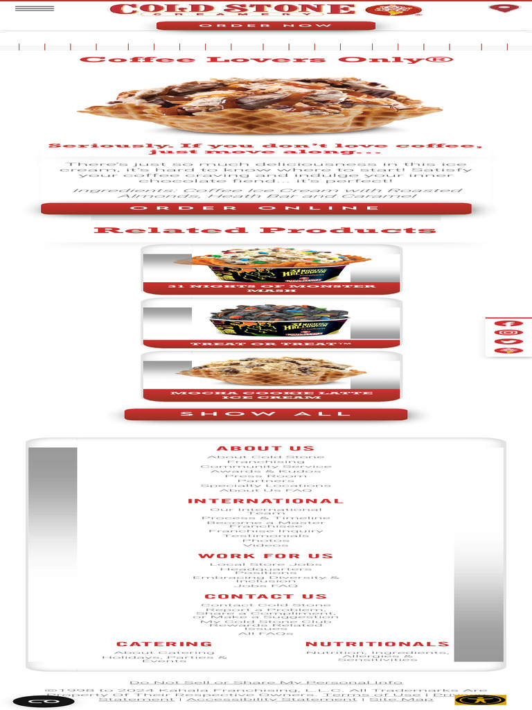 Cold Stone Creamery Signature Coffee Lovers Ice Cream | PDF
