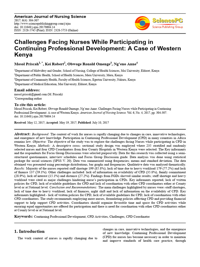 Challenges in Nurse CPD in Western Kenya | PDF | Nursing | Sampling ...