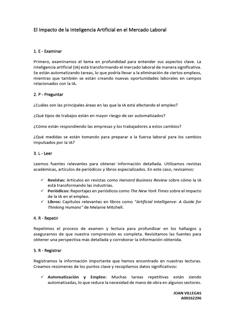 Impacto de la IA en el Empleo Laboral | PDF | Inteligencia artificial ...