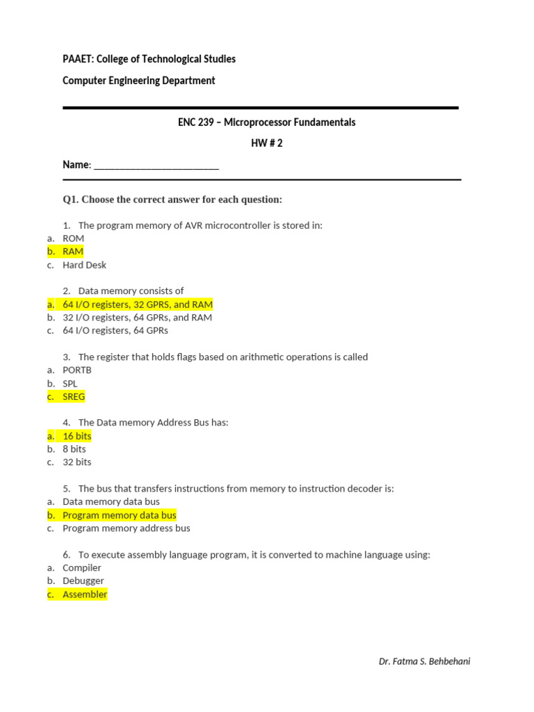 Microprocessor Fundamentals Homework 2 | PDF | Teaching Methods ...