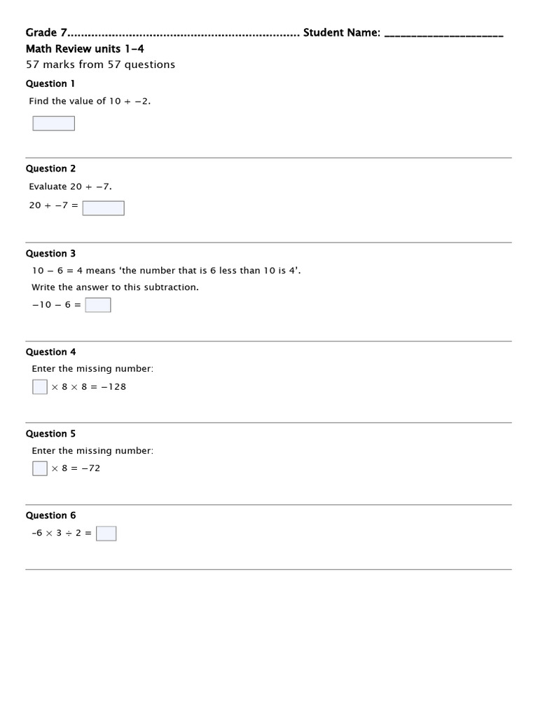 Math Grade 7 Fall Break Homework | PDF | Algebra | Mathematics