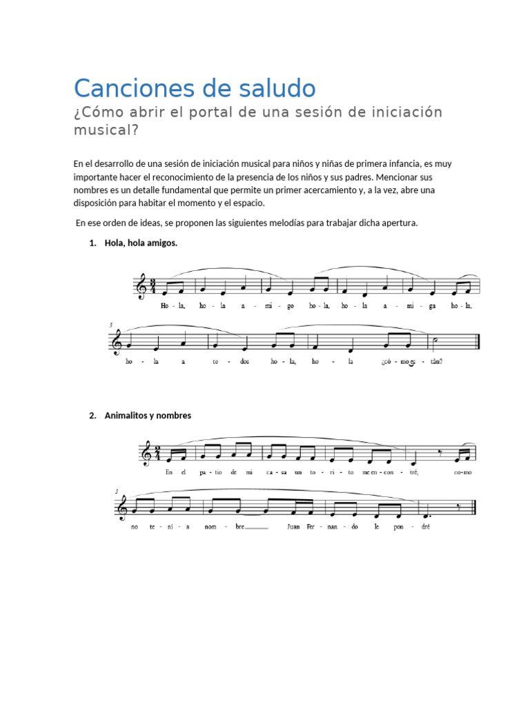 Canciones de Saludo | PDF | Estudios de idiomas extranjeros