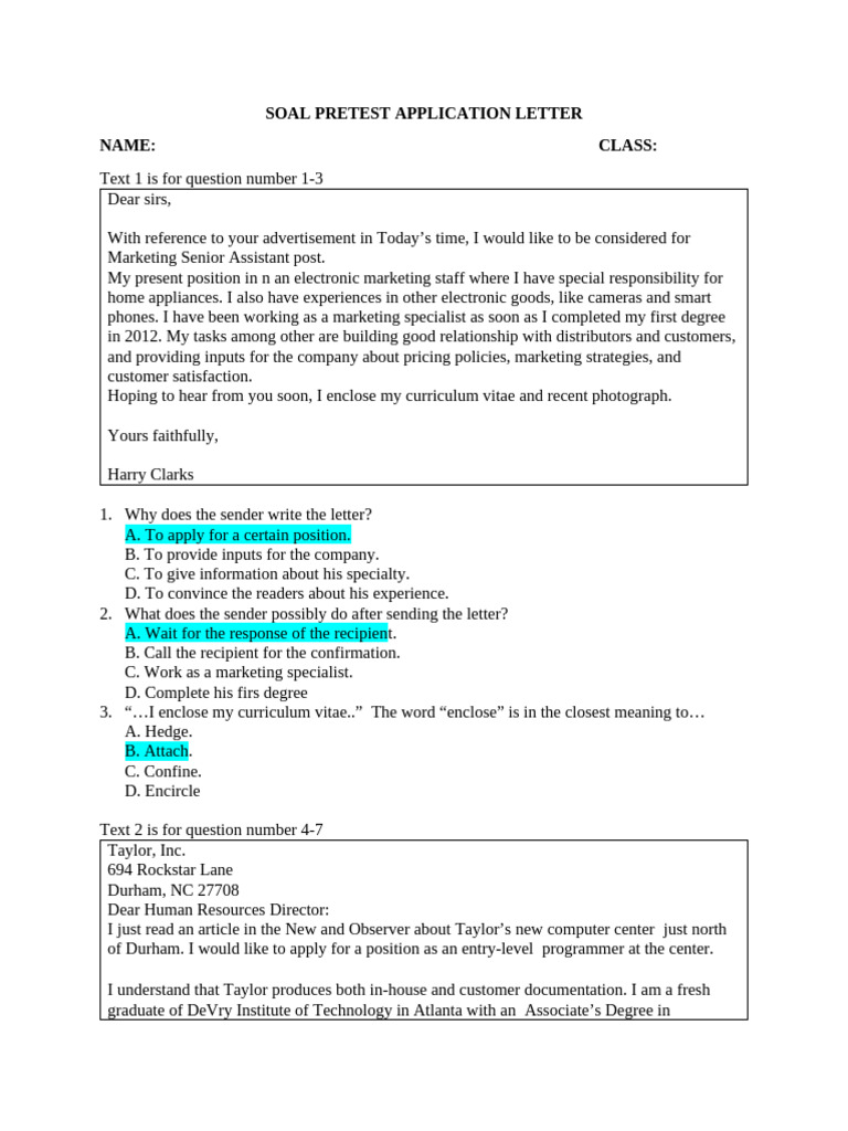 Pretest Application Letter | PDF | Business