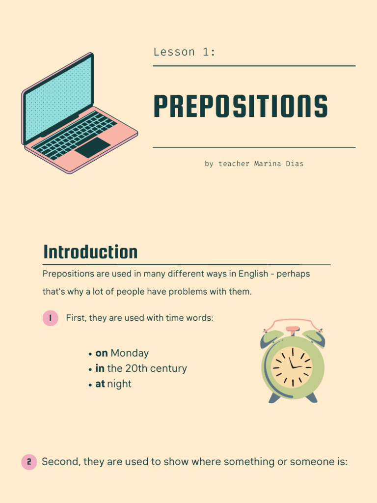 Prepositions Part 1 Pdf English Language Adjective