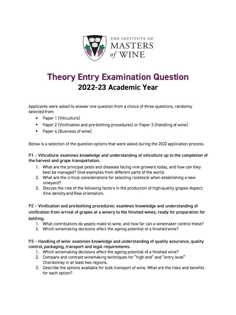 2022-23 Wine Examination Questions | PDF