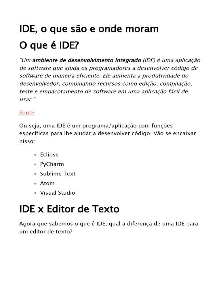 O que é IDE e suas diferenças | PDF