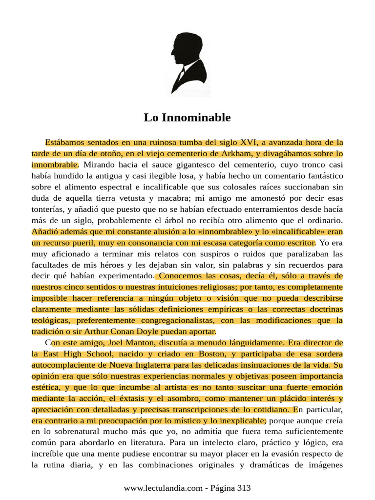 Lo Innombrable - H P Lovecraft | PDF | Historia | Novela negra ...