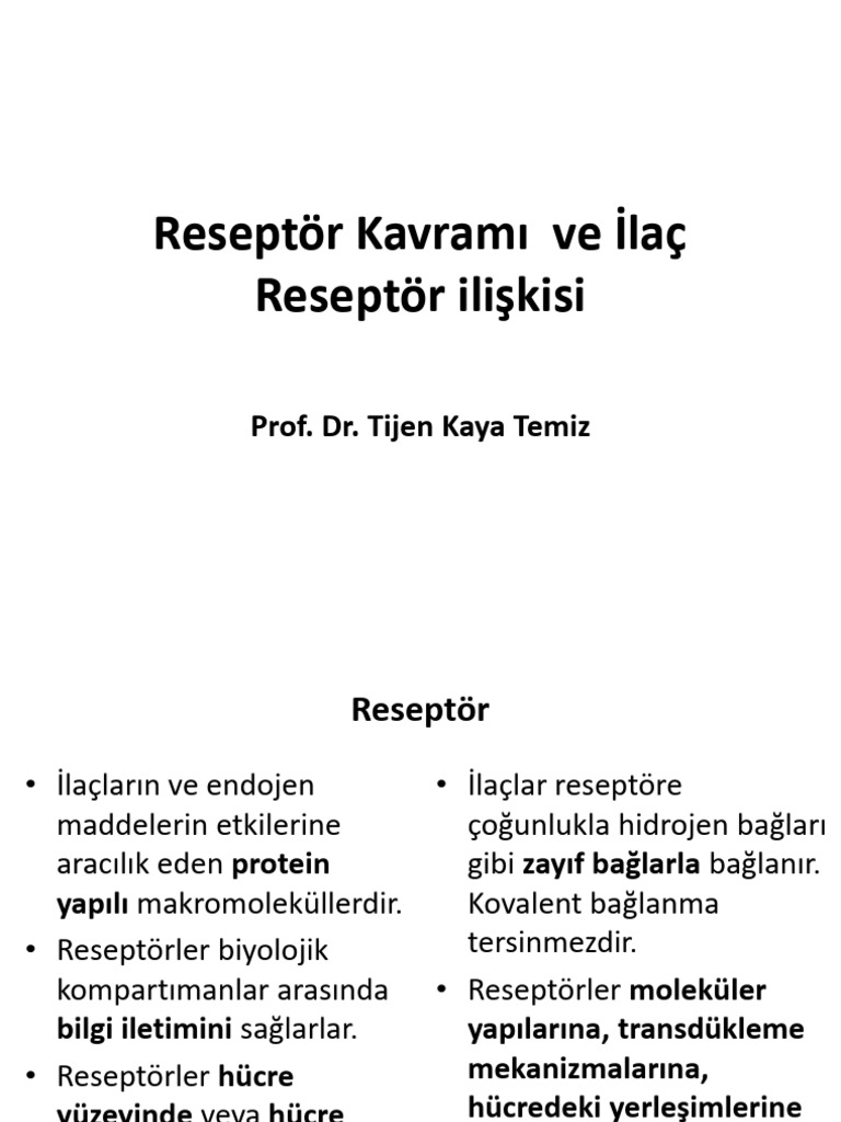 Reseptör Kavramı İlaç Reseptör | PDF