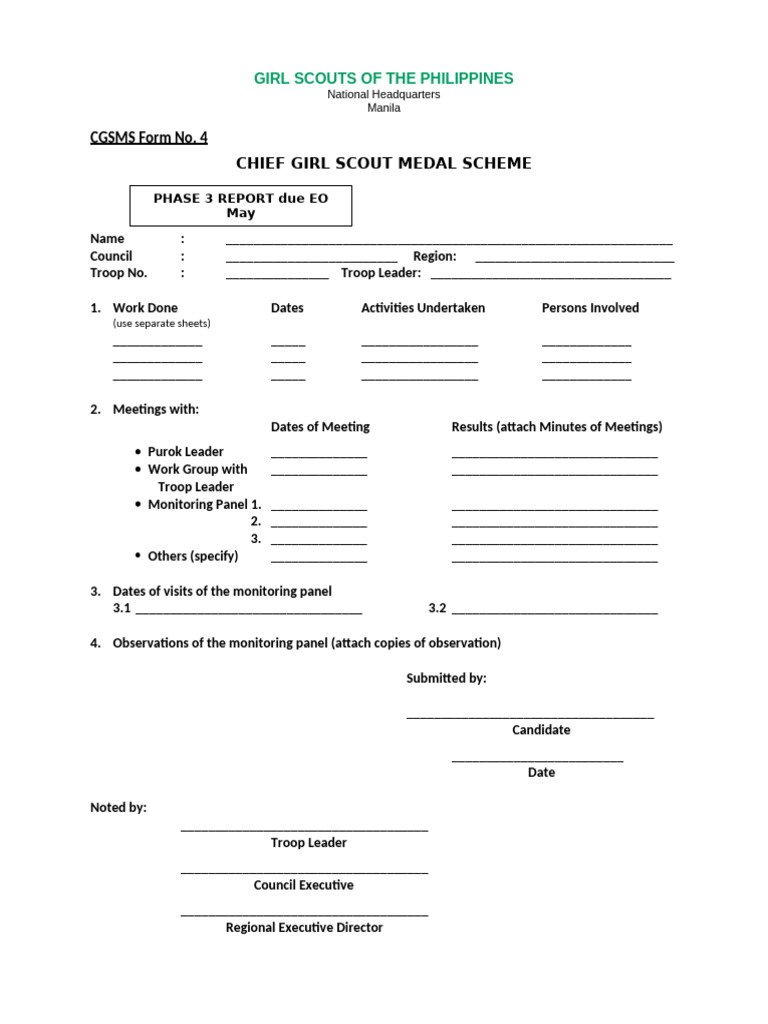 Cgsms form no 4 pdf scouting youth organizations