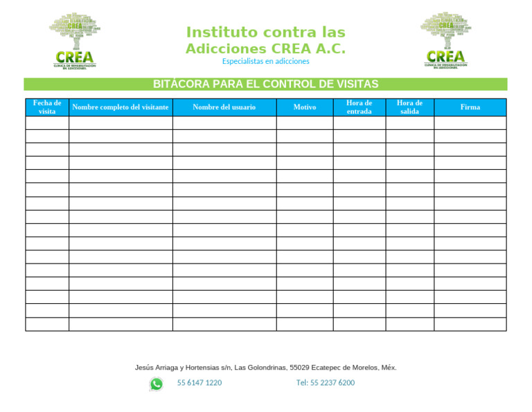 Bitácora de Visitas - CREA A.C. | PDF