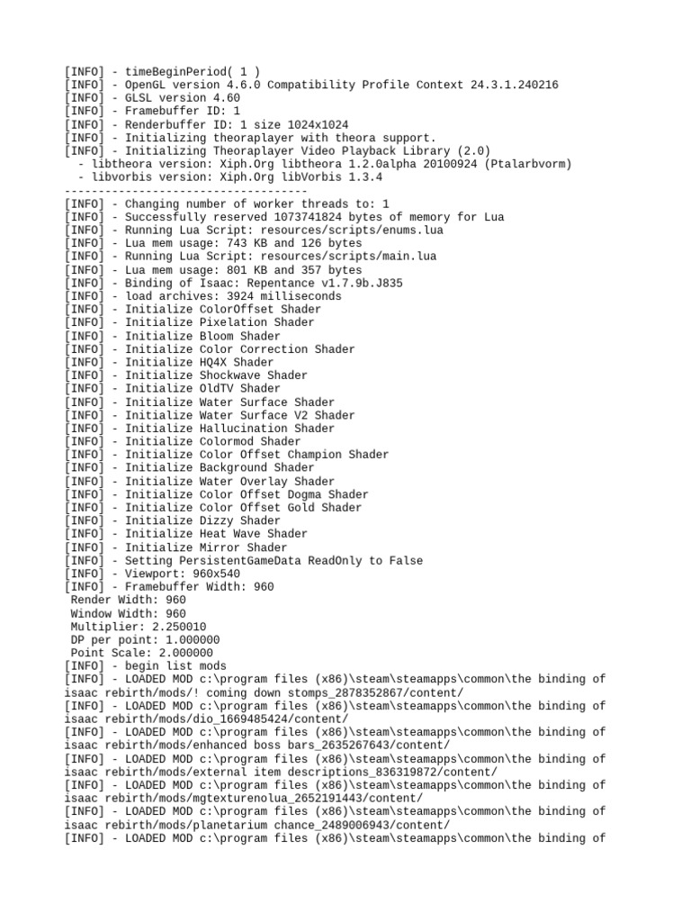 Binding of Isaac Mod Initialization Logs | PDF | Shader | Queue ...