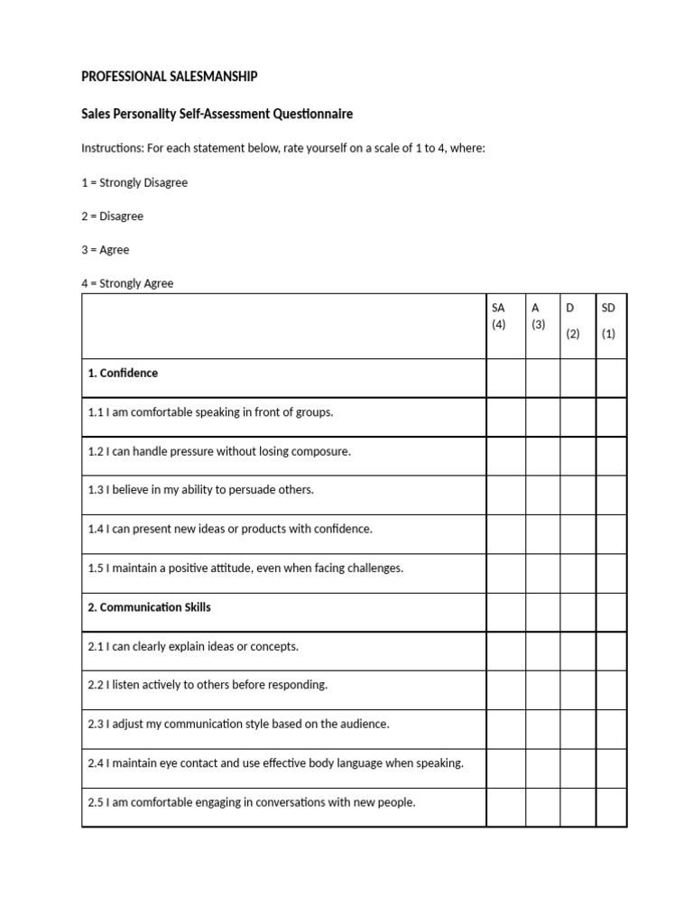 Sales Personality Self-Assessment Tool | PDF | Empathy | Psychological ...