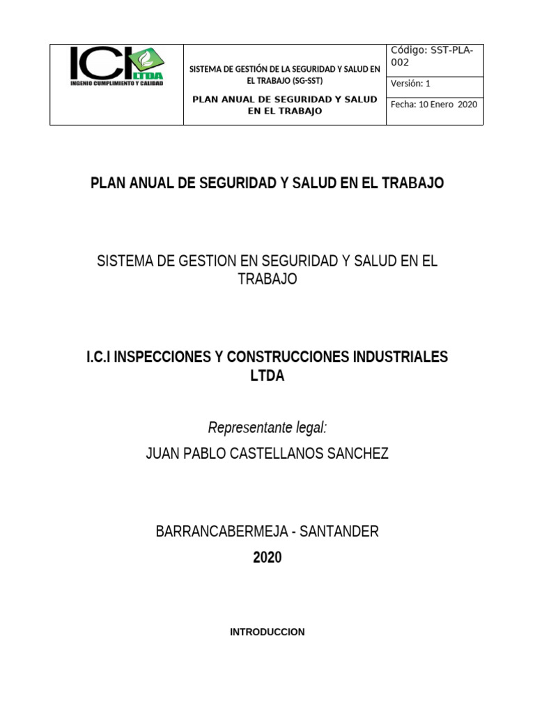 Plan Anual de Seguridad y Salud Laboral | PDF | Seguridad y salud ...