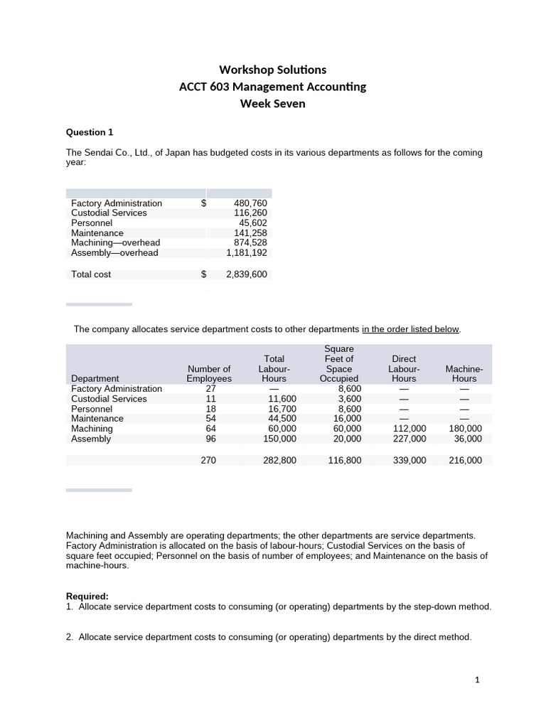Service Department Cost Allocation Methods | PDF | Cost Of Goods Sold ...
