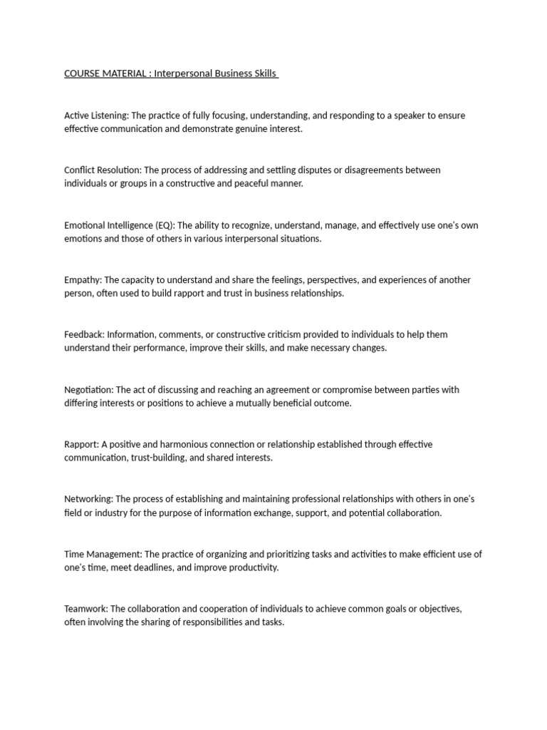 COURSE MATERIAL - Business Skills | PDF | Mentorship | Social Psychology