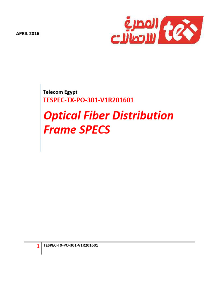 Optical Fiber Distribution Frame Specs | PDF | Optical Fiber | Equipment
