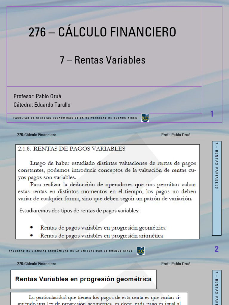 Rentas Variables en Cálculo Financiero | PDF | Matemáticas