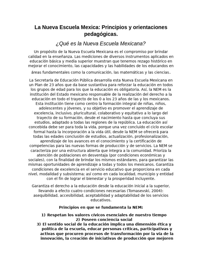 Principios de la Nueva Escuela Mexicana | PDF | Escuelas | México