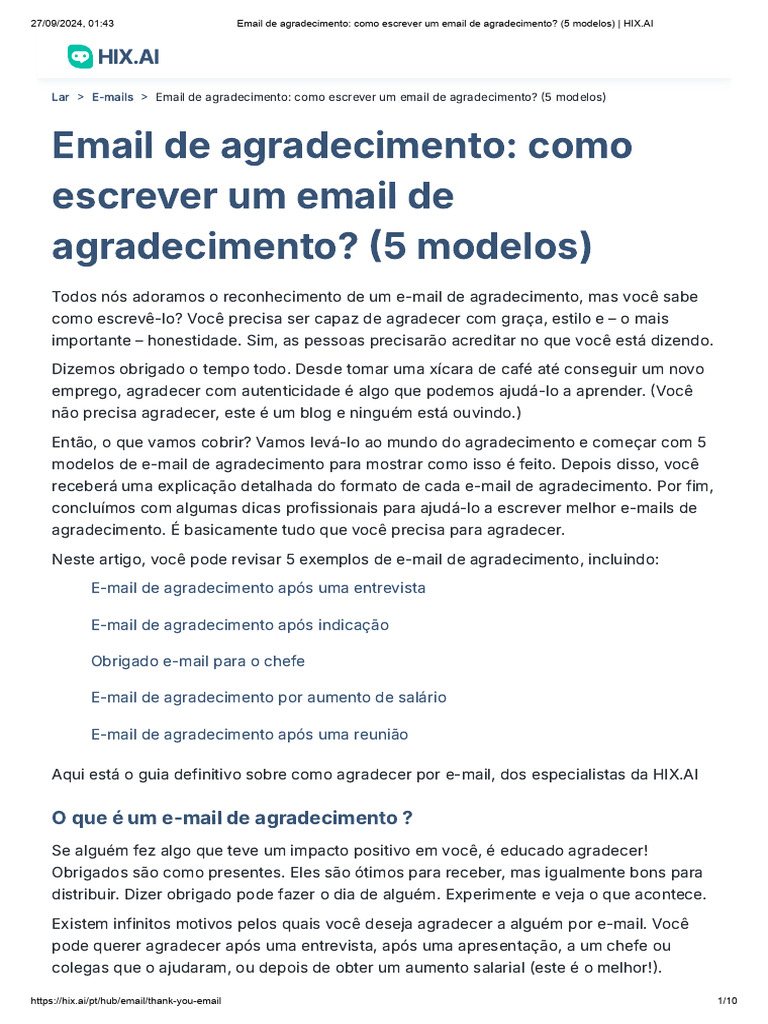 Modelos de E-mail de Agradecimento | PDF | Tempo