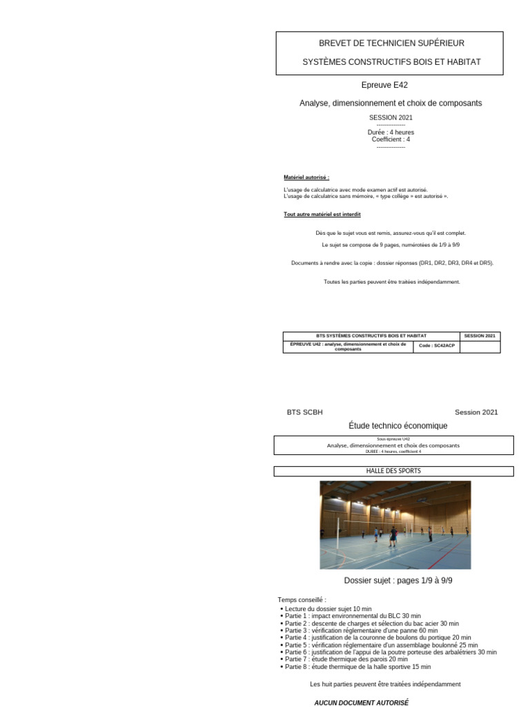 Épreuve U42 BTS Bâtiment 2021 | PDF