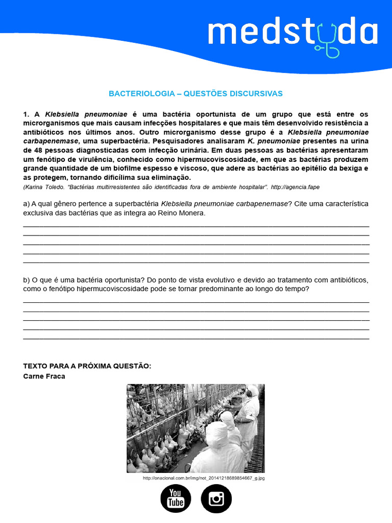 Bacteriologia: Questões sobre Infecções e Resistência | PDF | Bactérias ...