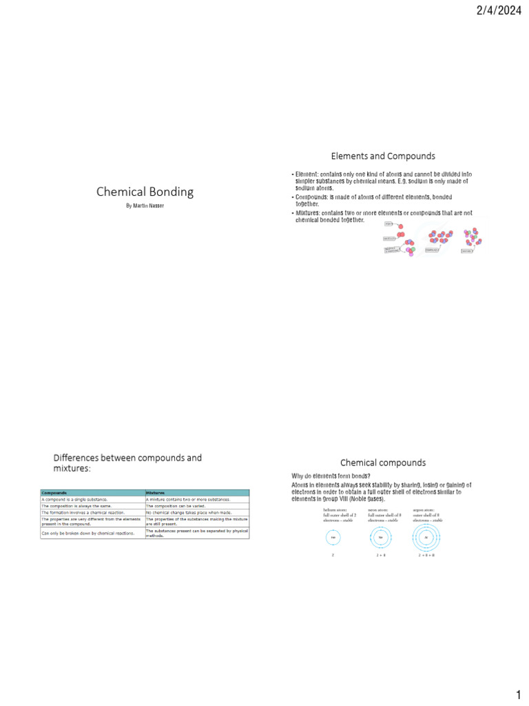 Chemical Bonding: Elements and Compounds | PDF | Chemical Compounds ...