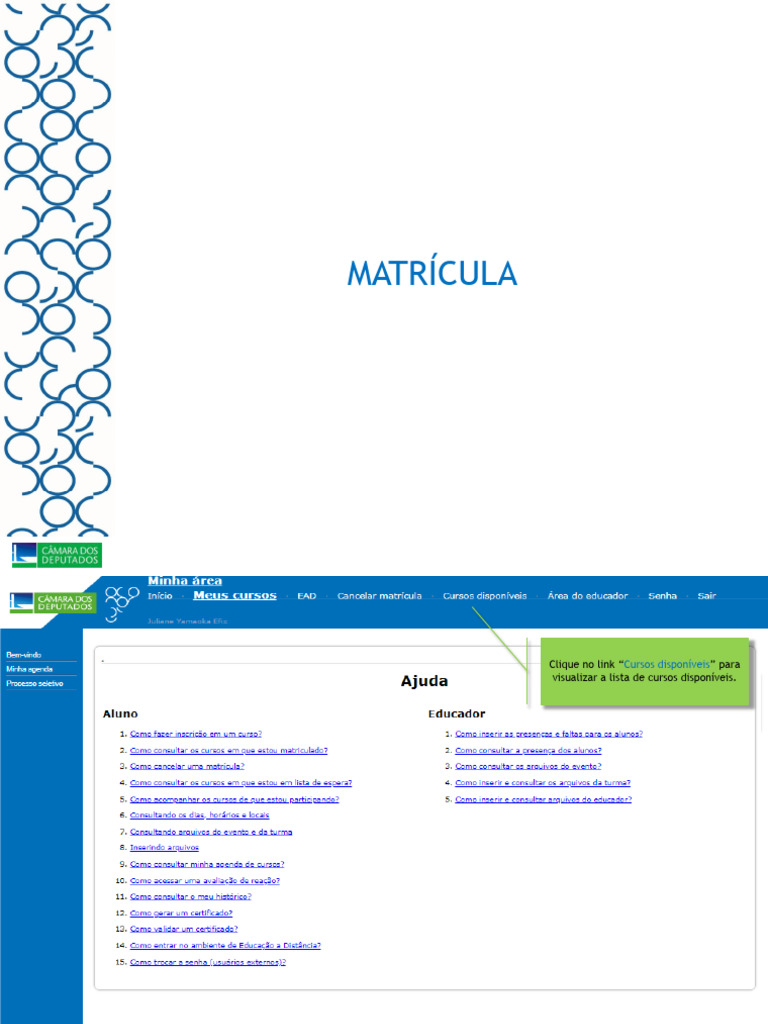 Como se Matricular em Cursos Disponíveis | PDF