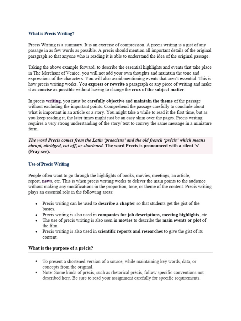 Essentials of Precis Writing | PDF | Word | Linguistics