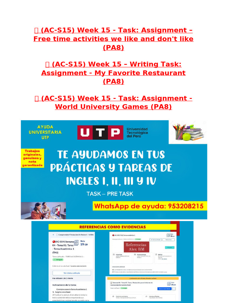 Ac S15 Week 15 Task Assignment Free Time Activities We Like And