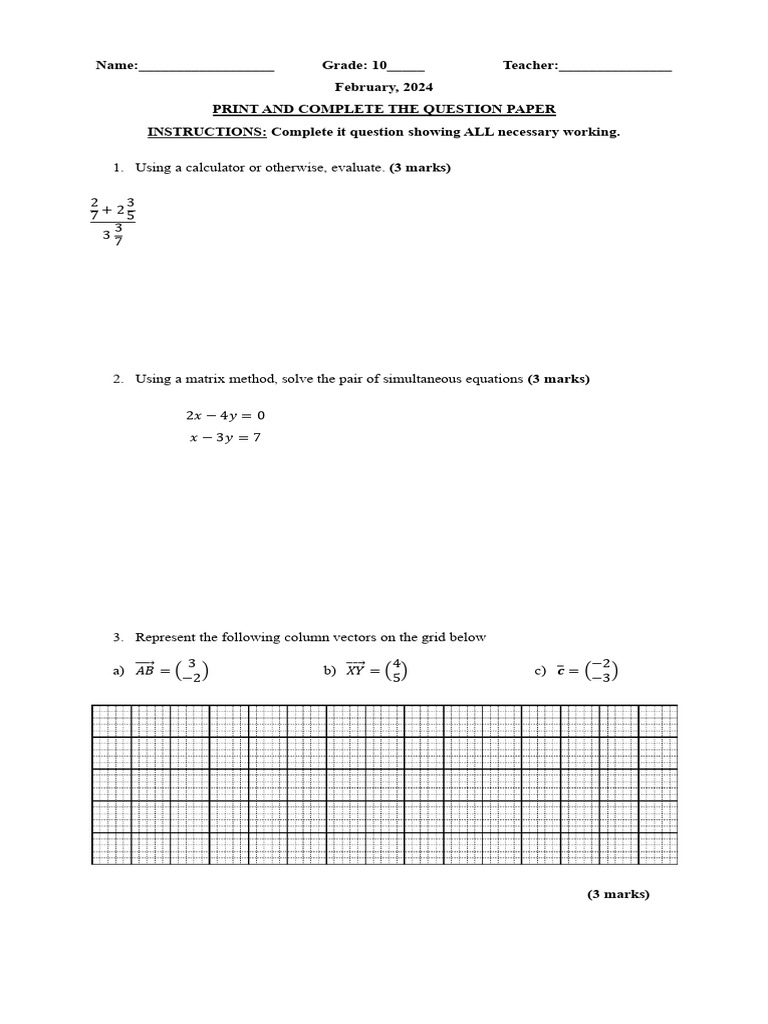 Grade 10 Math Question Paper | PDF | Euclidean Vector | Mathematical ...