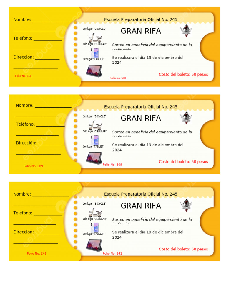 Ejemplo de Boleto para Rifa Escolar | PDF