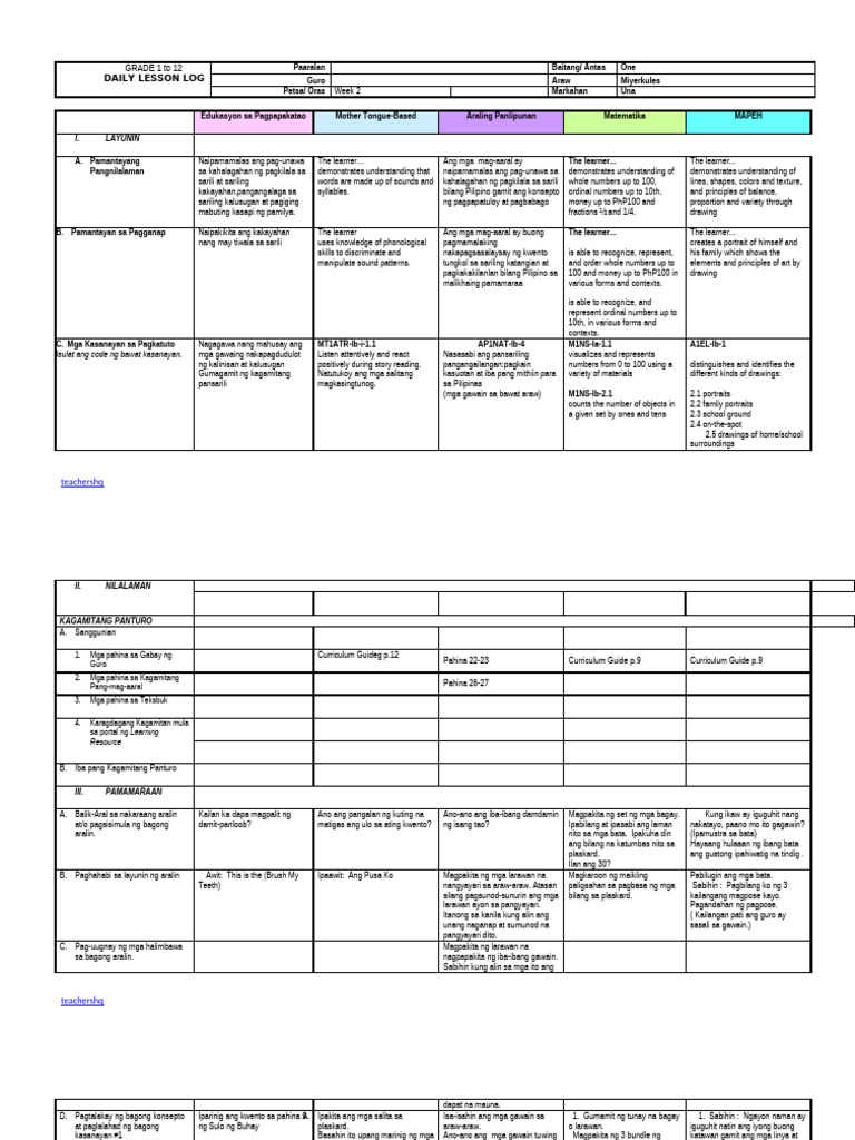 Grade 1 DLL All Subjects Q1 Week 2 Day 3 | PDF