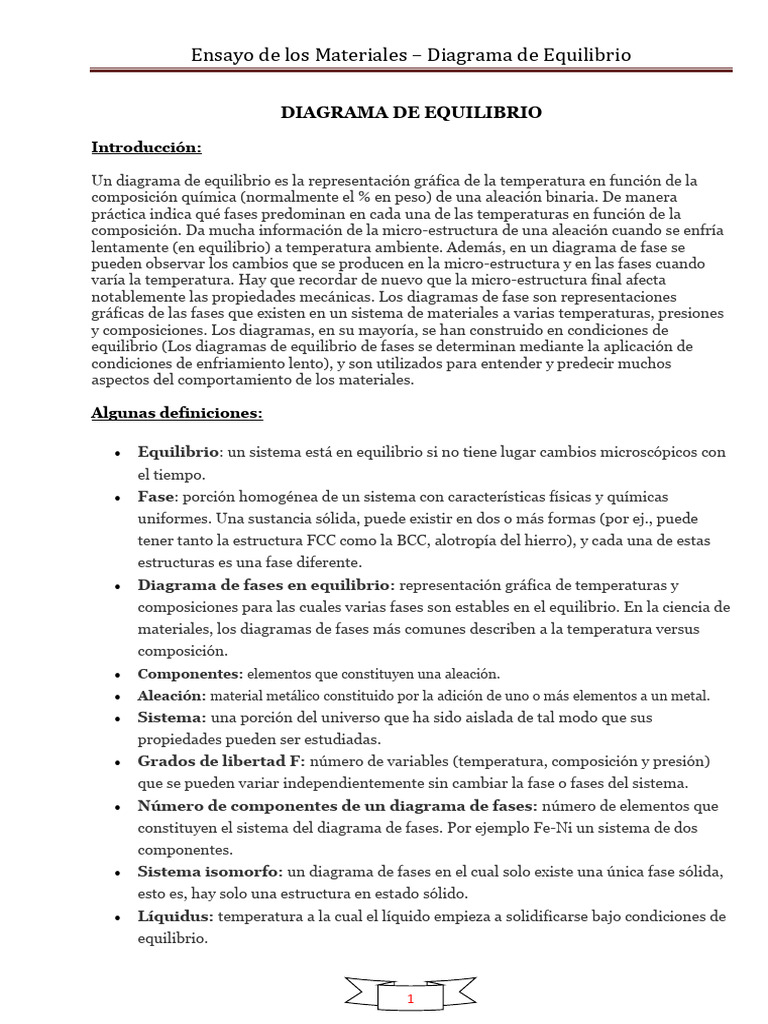 Diagrama de Equilibrio en Aleaciones Binarias | PDF | Fase (materia ...