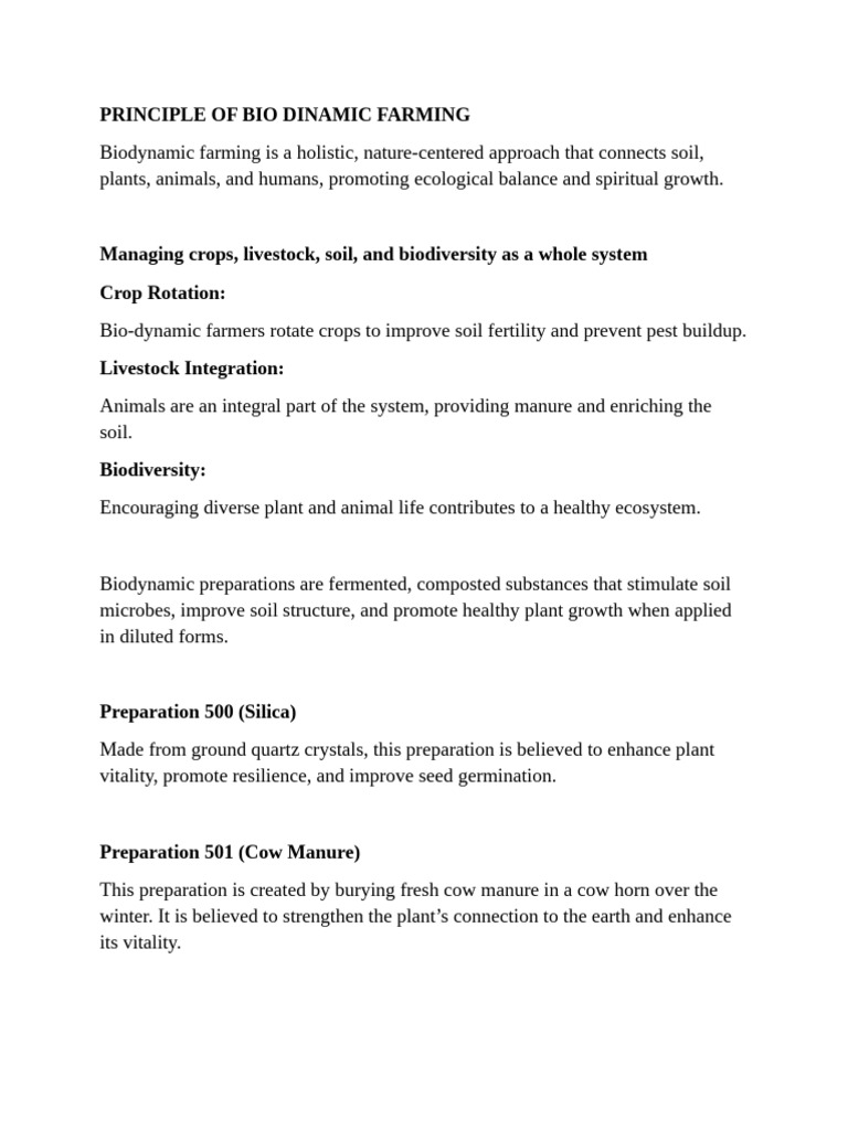 Principle of Bio Dinamic Farming. | PDF