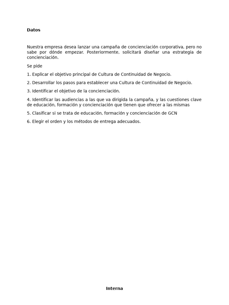 Ejercicios Gestión de La Continuidad Del Negocio Entregar Hoy Mismo | PDF