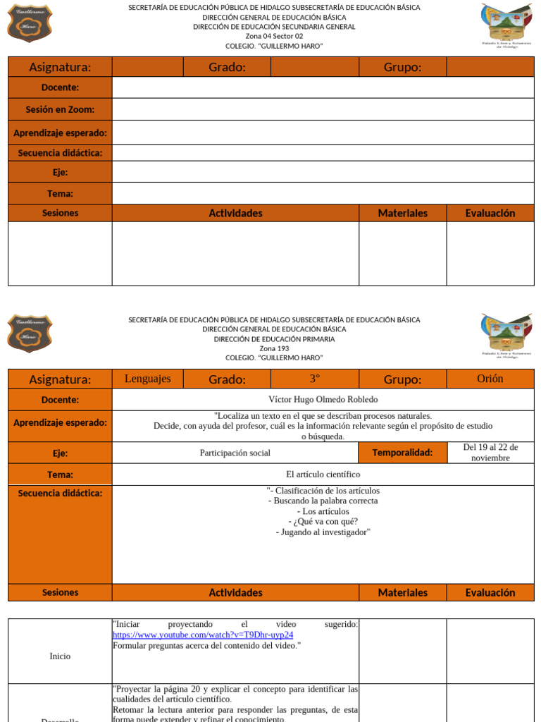 Formato de Planeacion | PDF | Educación primaria | Evaluación