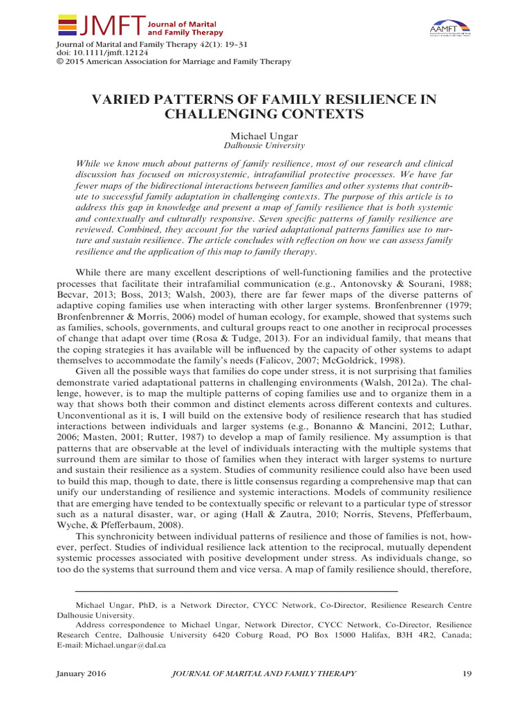 Varied Patterns of Family Resilience in Challenging Contexts | PDF ...