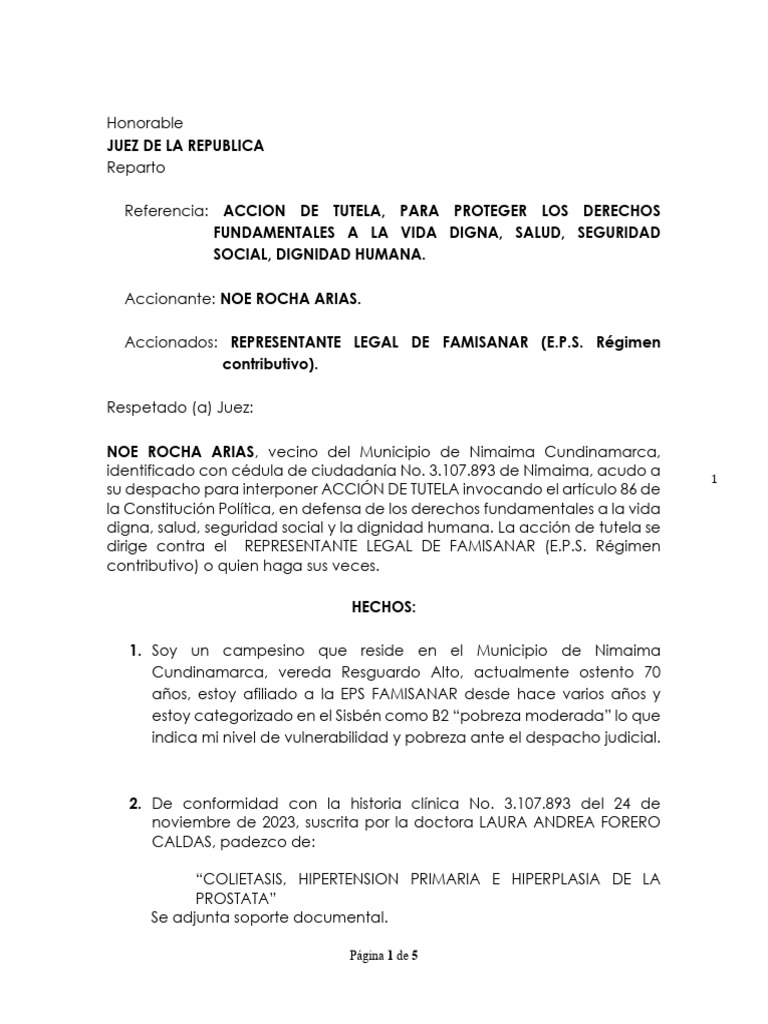 Tutela Noe Rocha | PDF | Caso de ley | Constitución