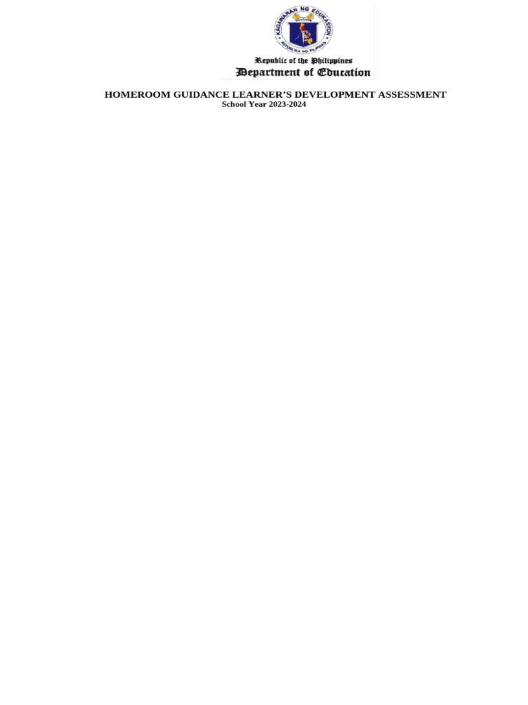 Homeroom Guidance Assessment Form 4-6 | PDF