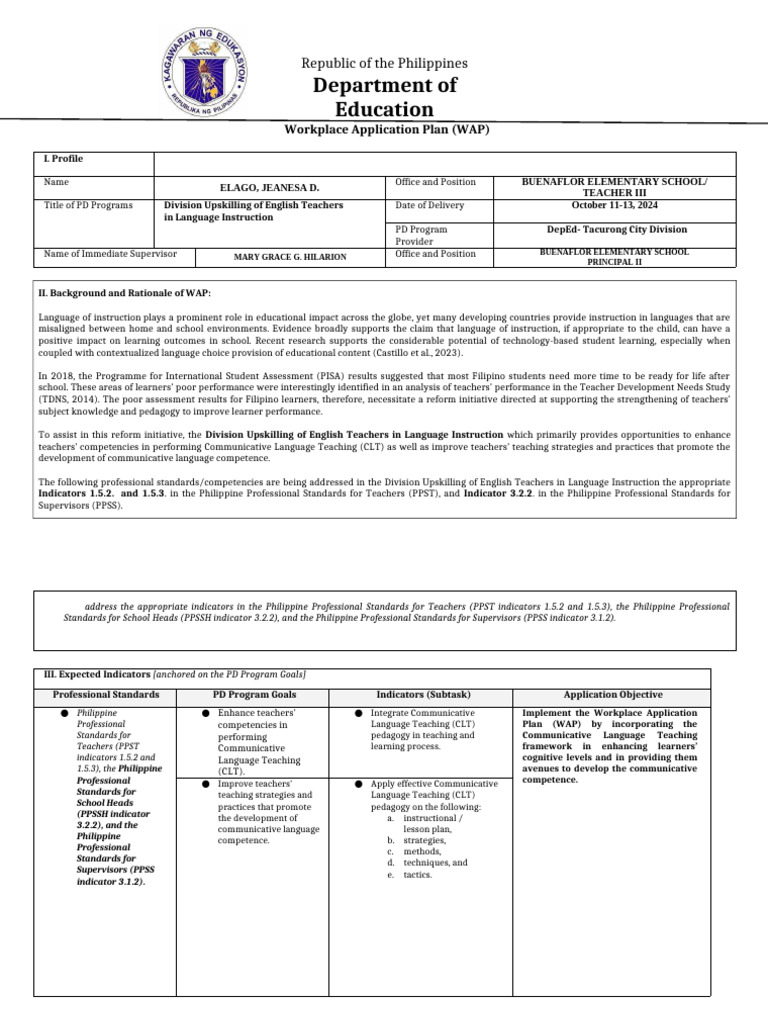 Elago jeanesa work application plan wap pdf teachers language