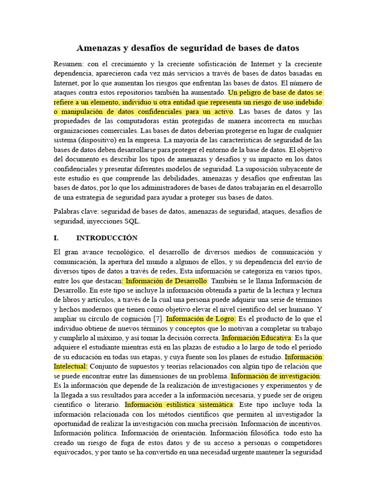 Database Security Threats and Challenges - Español | PDF | Bases de ...